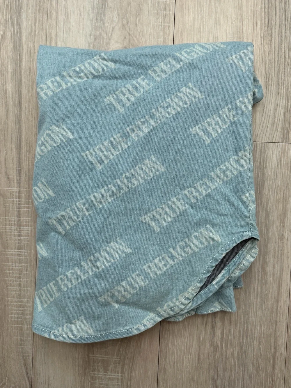 True Religion Light Blue Denim Logo Button-Up Shirt